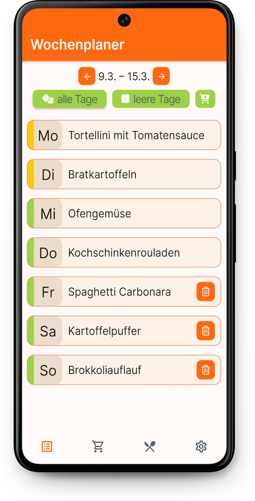 Wochenplaner-Übersicht in der MealFlow App