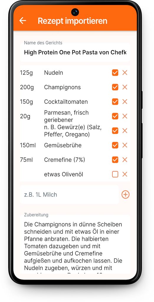 Rezept importieren in der MealFlow App
