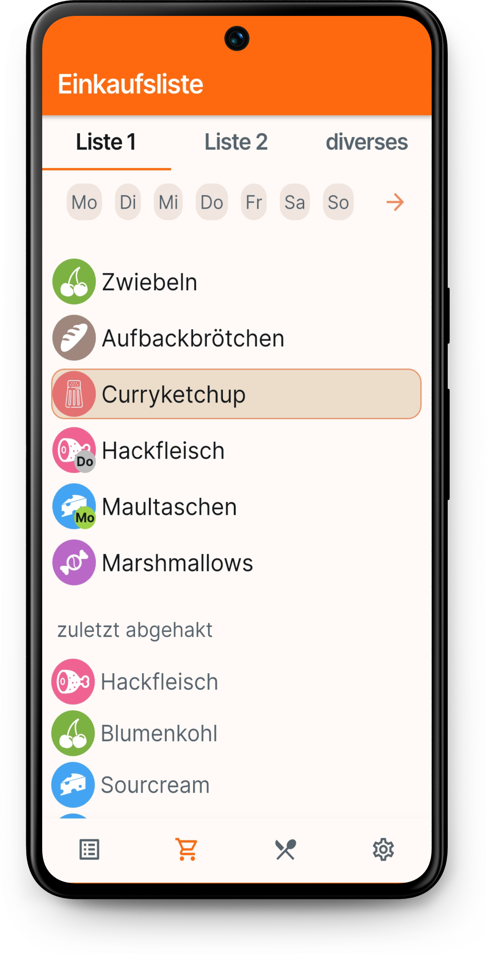 Einkaufsplanung in der MealFlow App