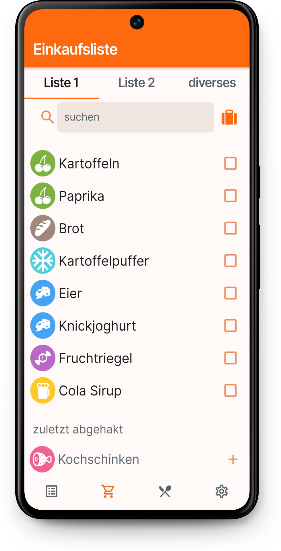 Einkaufsliste in der MealFlow App
